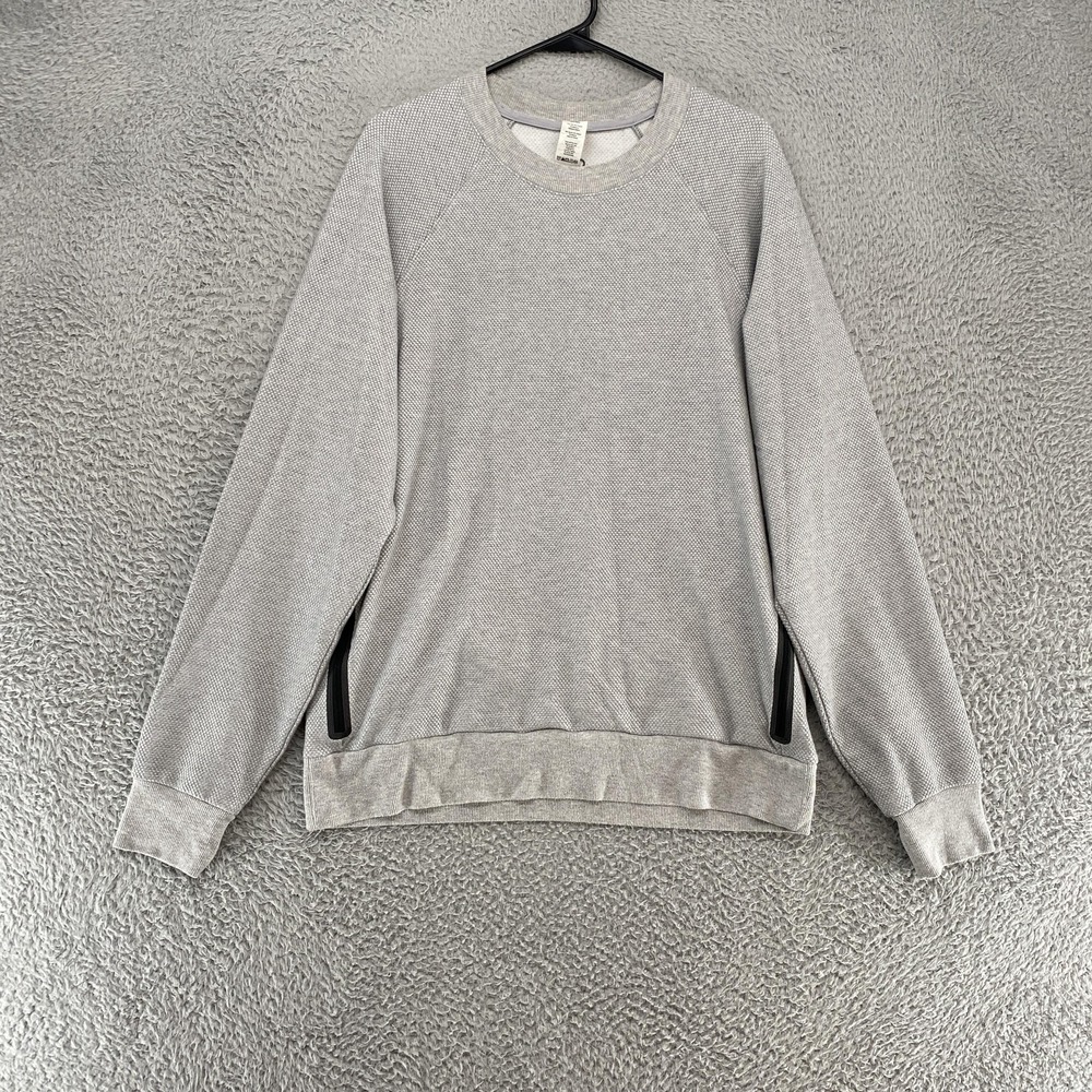 Alo Yoga‎ Sweatshirt Mens Medium Gray Crewneck Zip Pocket Raglan Knit Textured